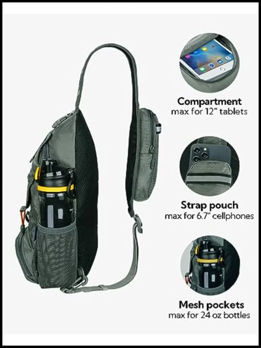 Packable Sling Backpack Crossbody Chest Bag Hiking Travel Water-resistant Nylon